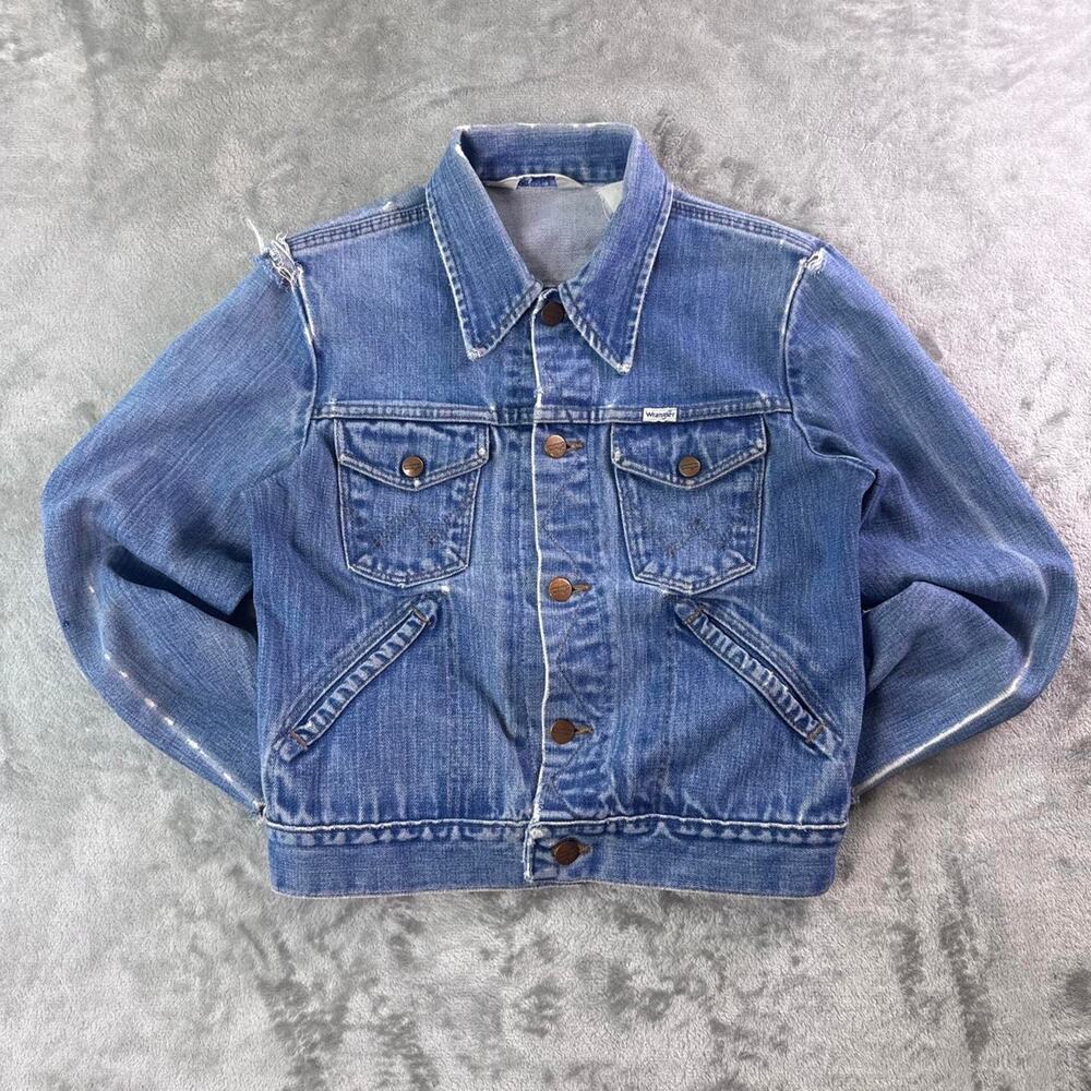 Vintage 70s Wrangler No Fault Denim Jacket Women S/M Distressed Jean Trucker